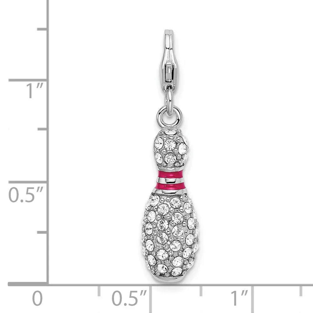 Sterling Silver Amore La Vita Rhodium-pl 3-D Enameled Bowling Pin Charm