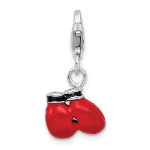 Sterling Silver Amore La Vita Rhodium-pl Enameled Boxing Gloves Charm
