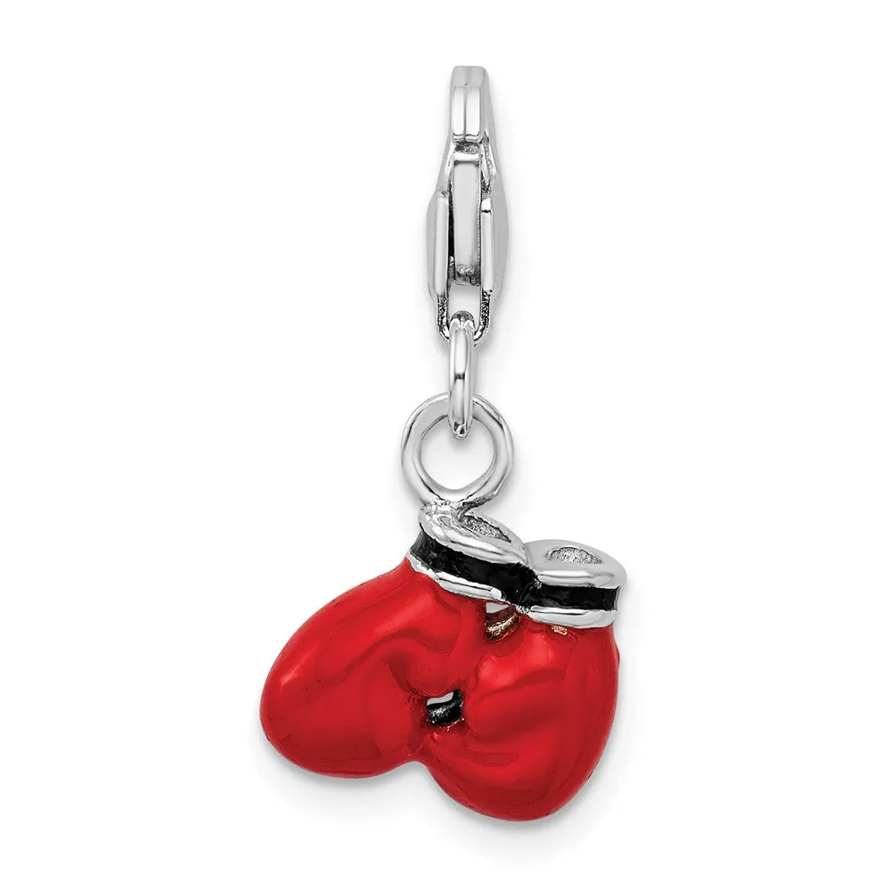 Sterling Silver Amore La Vita Rhodium-pl Enameled Boxing Gloves Charm