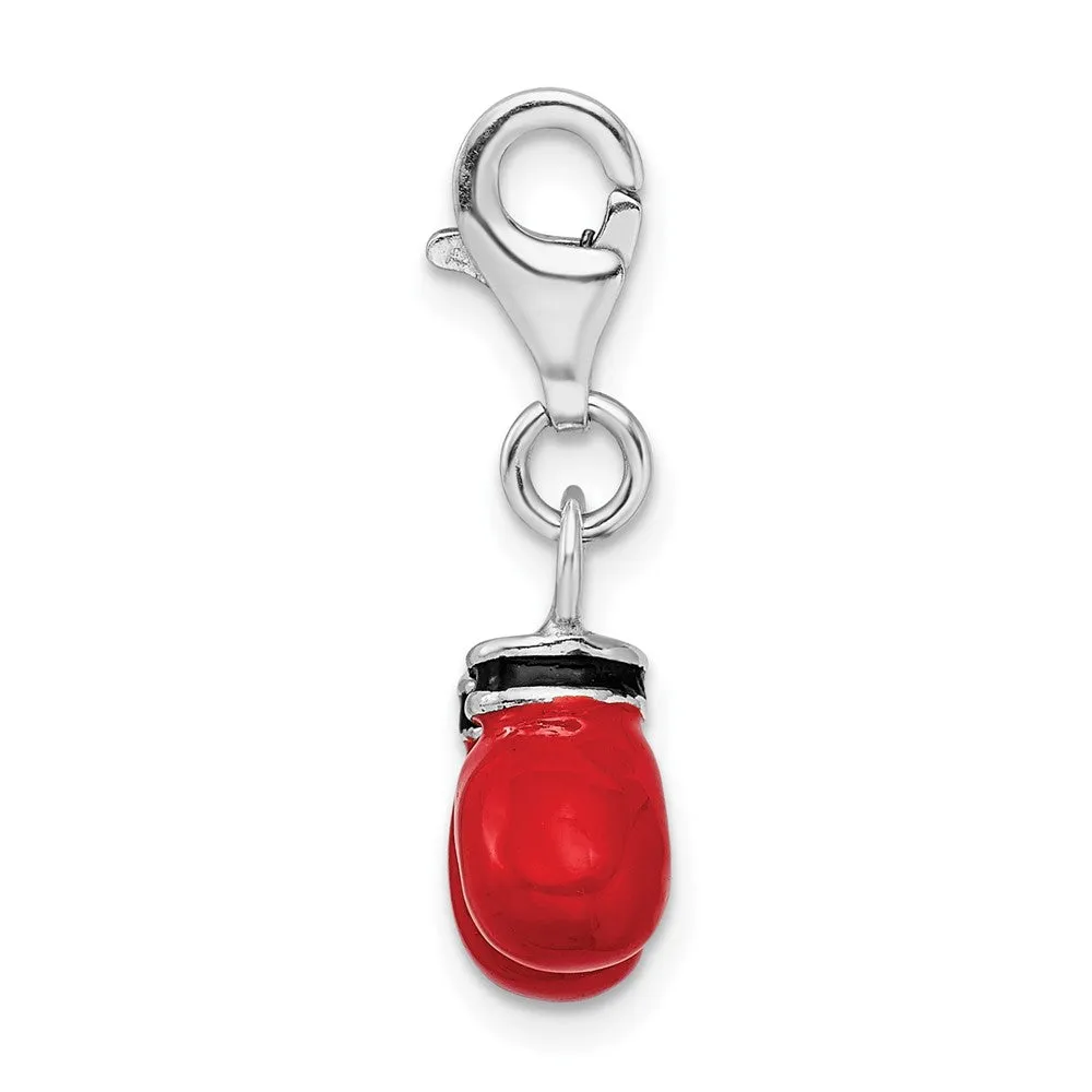 Sterling Silver Amore La Vita Rhodium-pl Enameled Boxing Gloves Charm