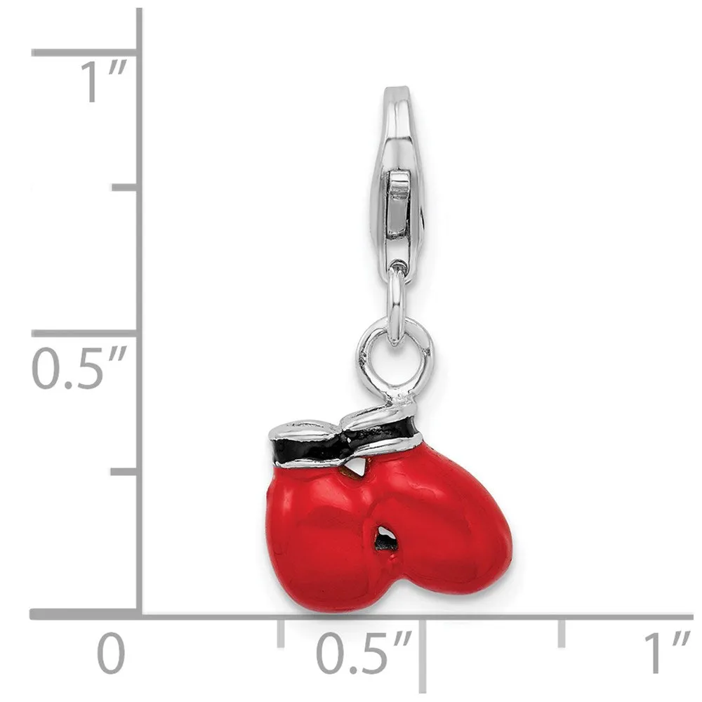 Sterling Silver Amore La Vita Rhodium-pl Enameled Boxing Gloves Charm