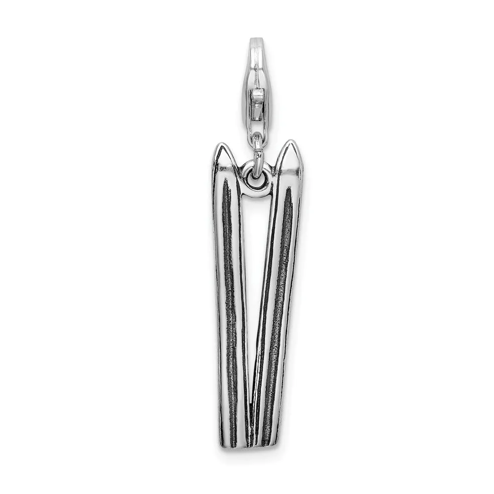 Sterling Silver Amore La Vita Rhodium-plated Antiqued Polished Skis Charm