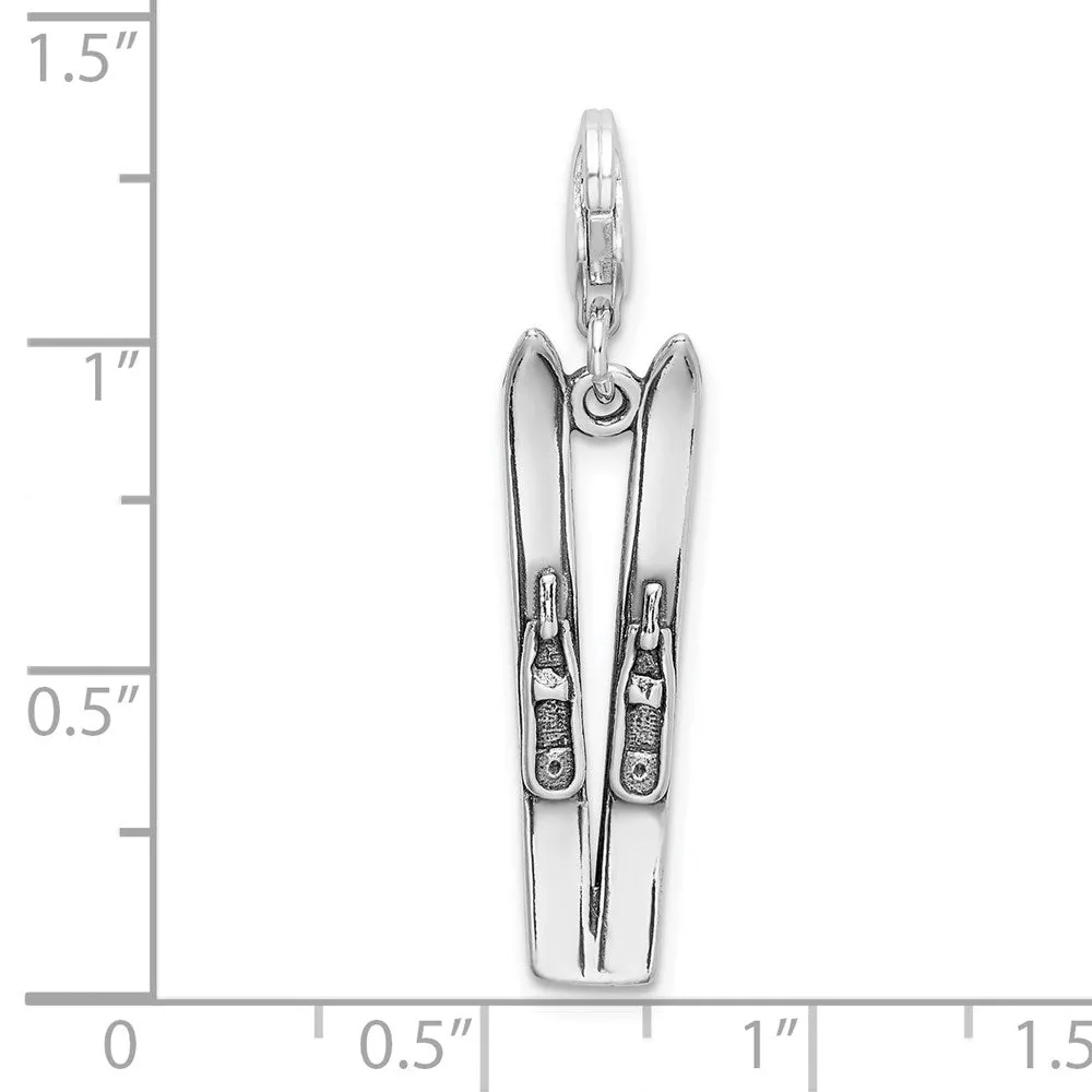Sterling Silver Amore La Vita Rhodium-plated Antiqued Polished Skis Charm