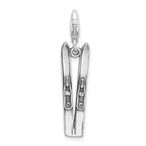 Sterling Silver Amore La Vita Rhodium-plated Antiqued Polished Skis Charm