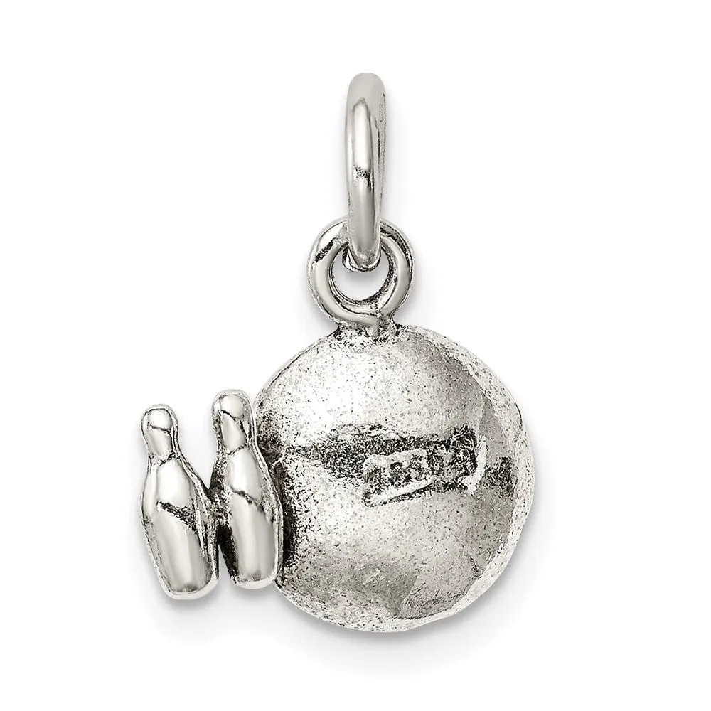 Sterling Silver Antiqued Bowling Ball and Pins Charm