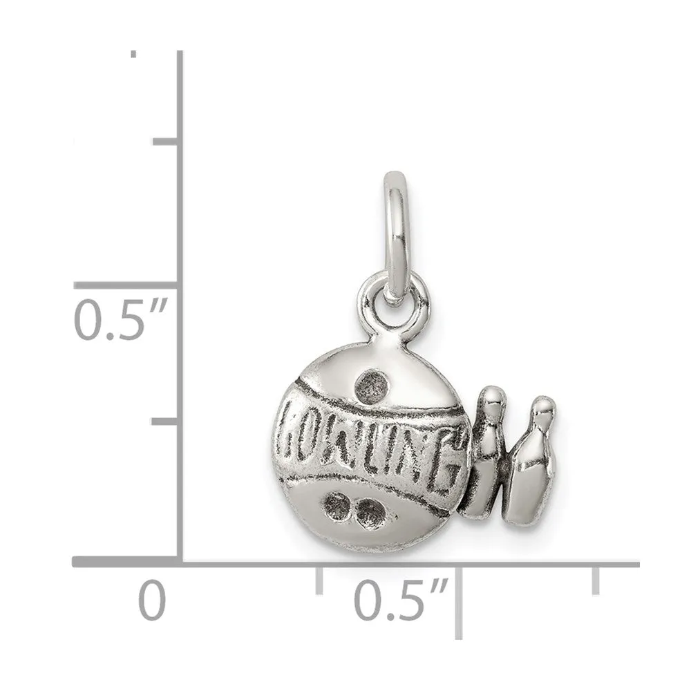 Sterling Silver Antiqued Bowling Ball and Pins Charm