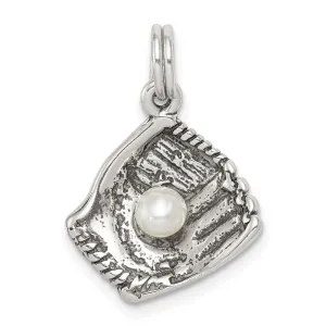 Sterling Silver Baseball Glove w/Simulated Pearl Charm