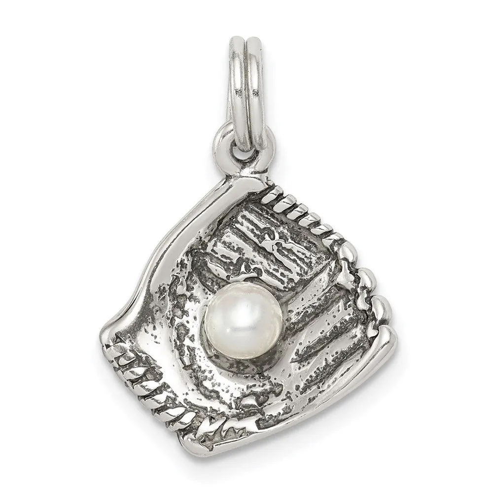 Sterling Silver Baseball Glove w/Simulated Pearl Charm