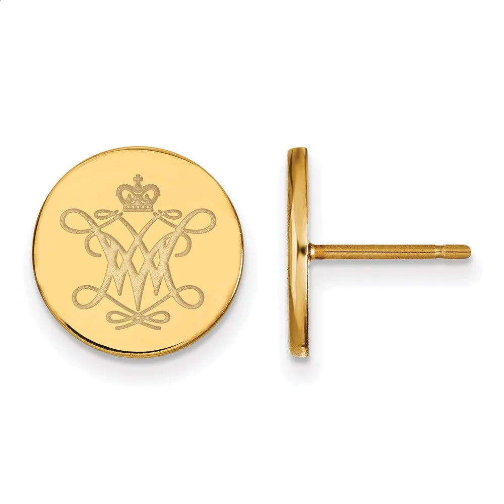 Sterling Silver Gold-plated College of William and Mary Extra Small Disc Earrings