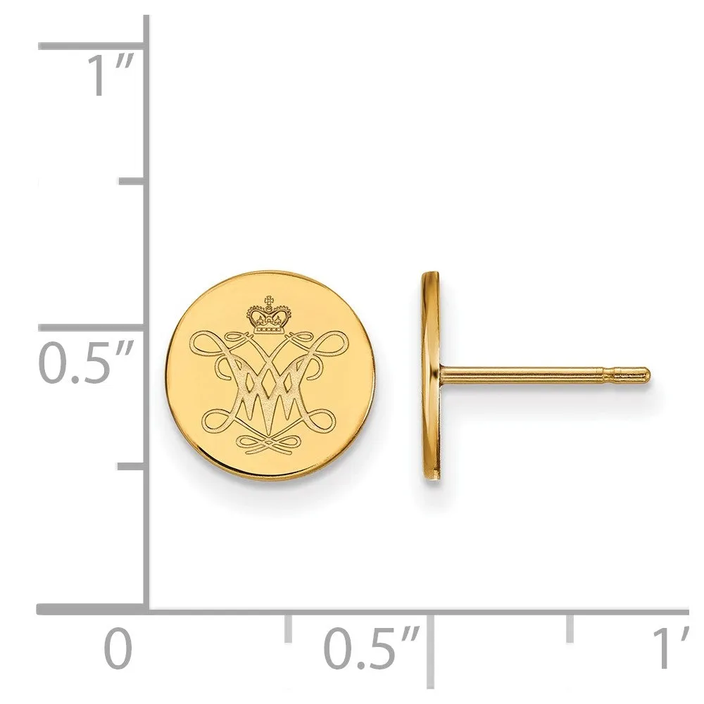 Sterling Silver Gold-plated College of William and Mary Extra Small Disc Earrings