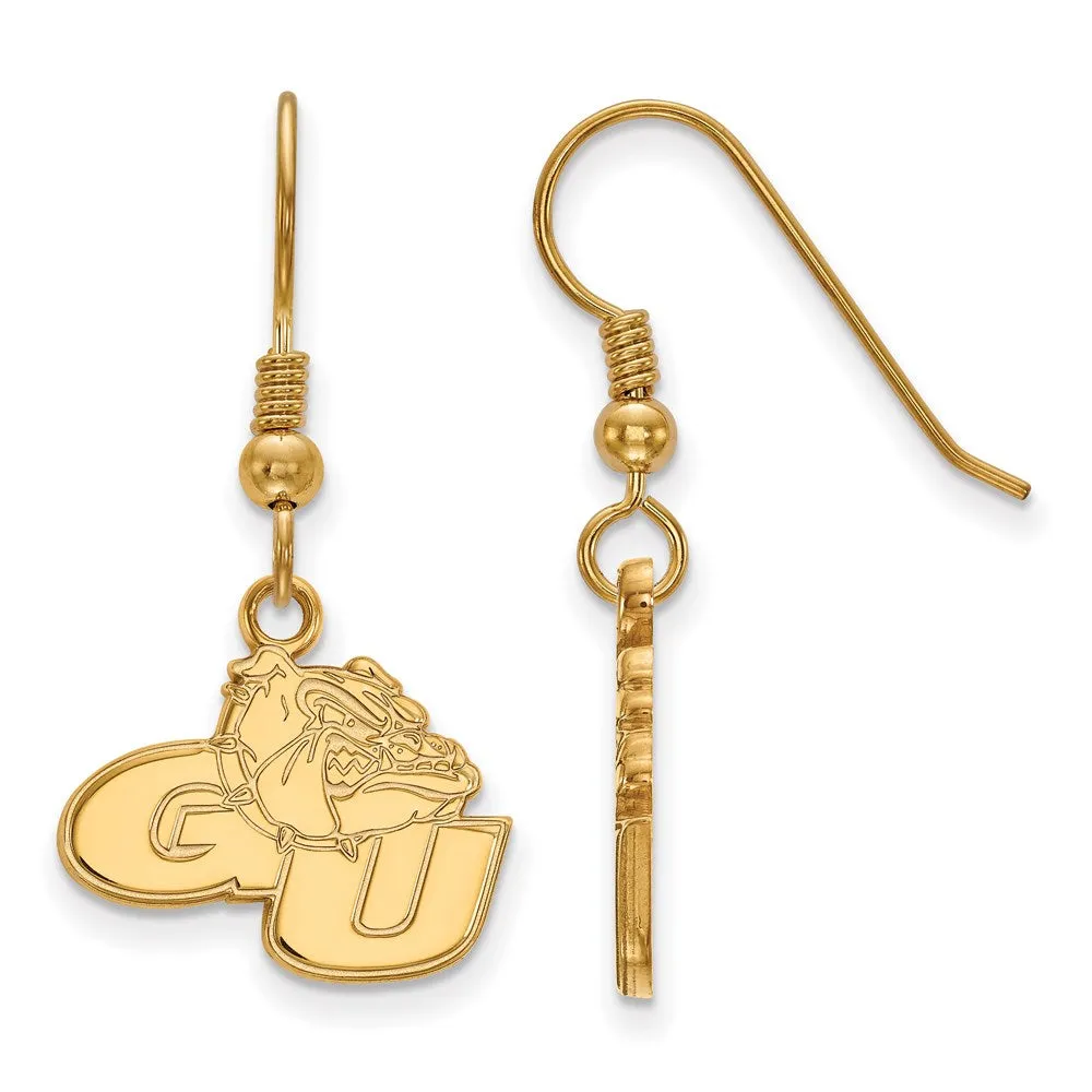 Sterling Silver Gold-plated Gonzaga University G-U Bulldog Small Dangle Wire Earrings