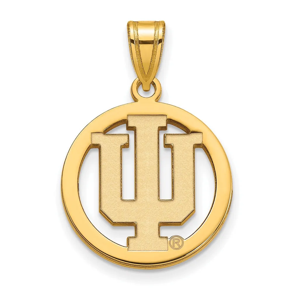 Sterling Silver Gold-plated Indiana University I-U Medium Circle Pendant