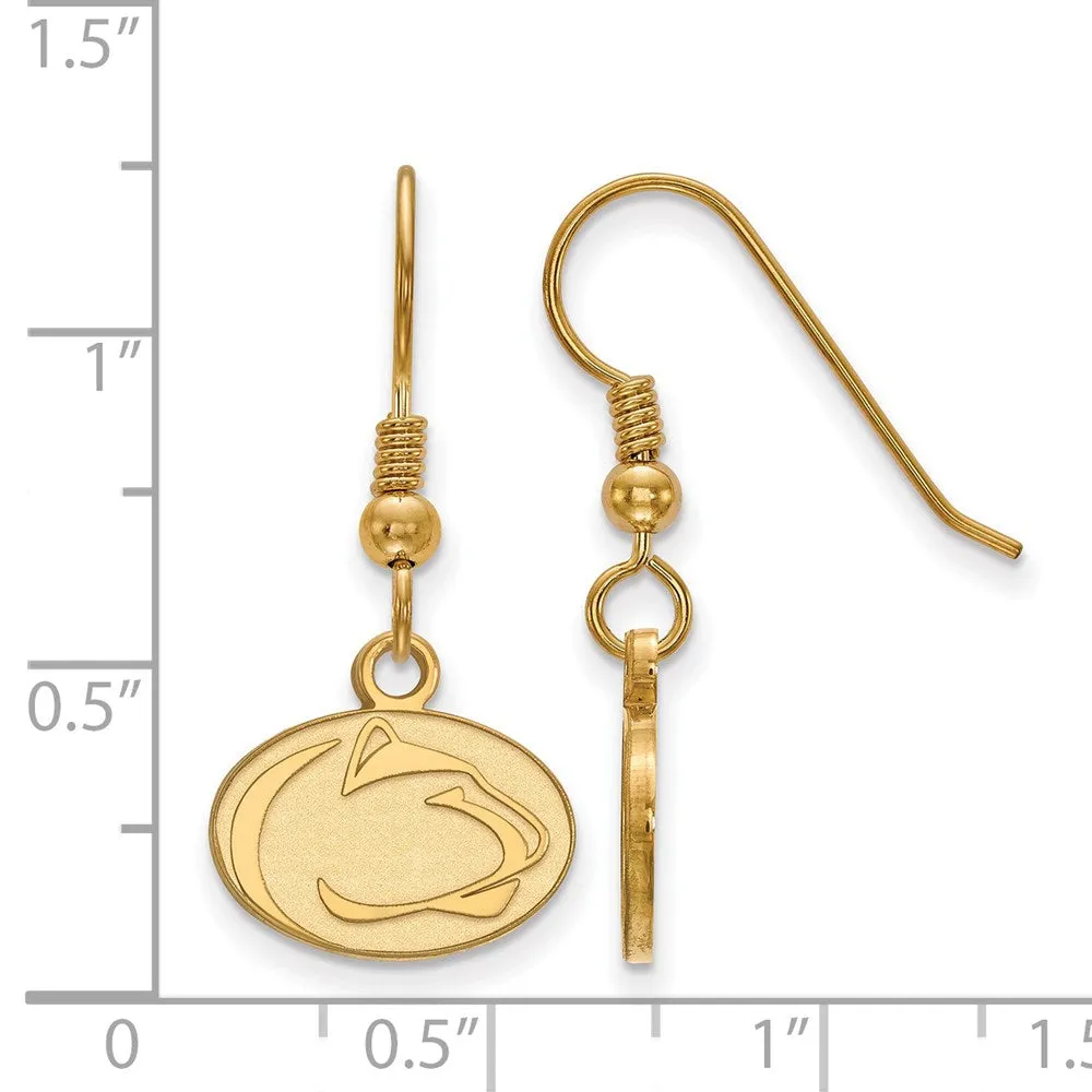 Sterling Silver Gold-plated Penn State University Lion Extra Small Dangle Wire Earrings