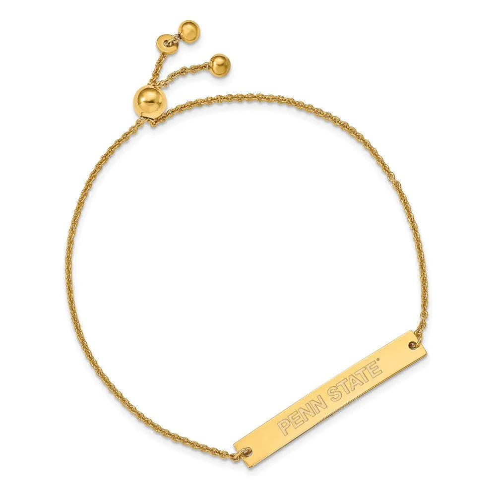 Sterling Silver Gold-plated Penn State University Small Bar Adjustable 9 inch Bracelet