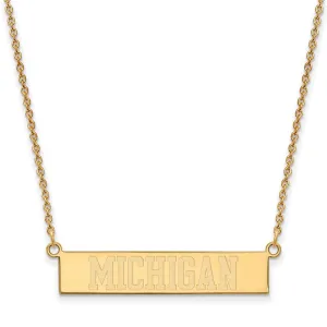 Sterling Silver Gold-plated The University of Michigan Small Bar 18 inch Necklace