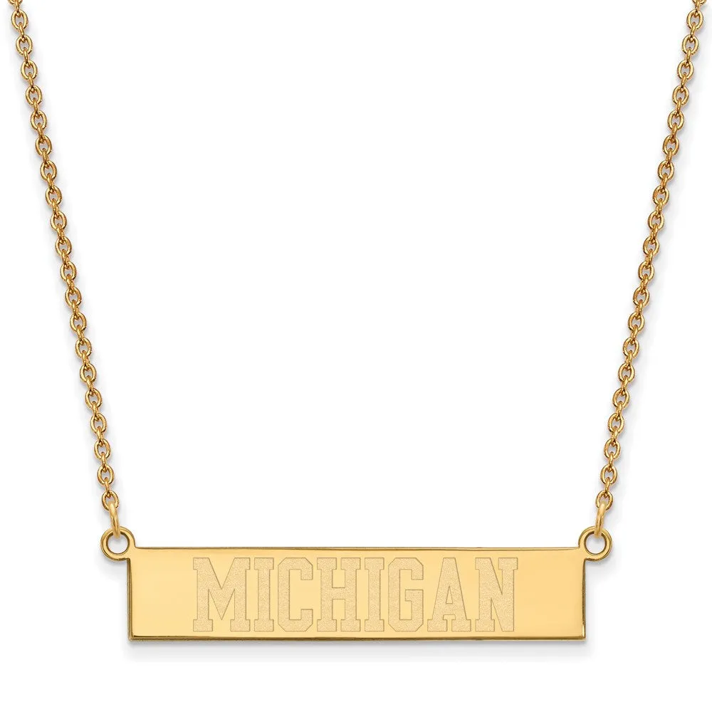 Sterling Silver Gold-plated The University of Michigan Small Bar 18 inch Necklace