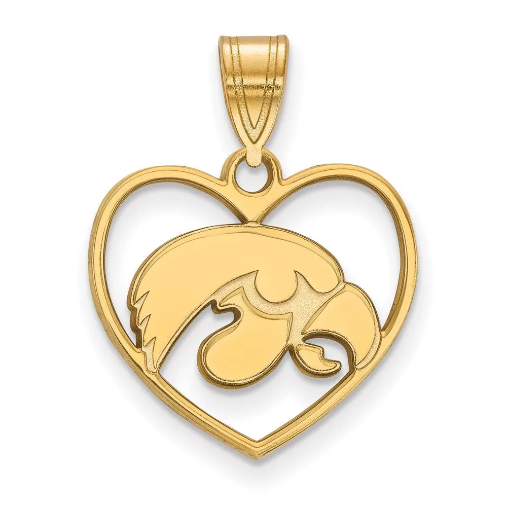 Sterling Silver Gold-plated University of Iowa Hawk Heart Pendant