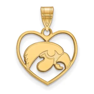 Sterling Silver Gold-plated University of Iowa Hawk Heart Pendant