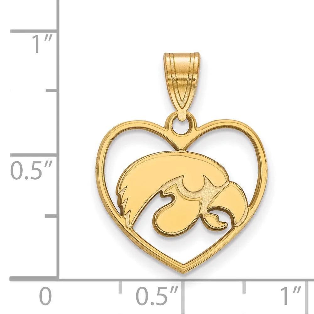Sterling Silver Gold-plated University of Iowa Hawk Heart Pendant