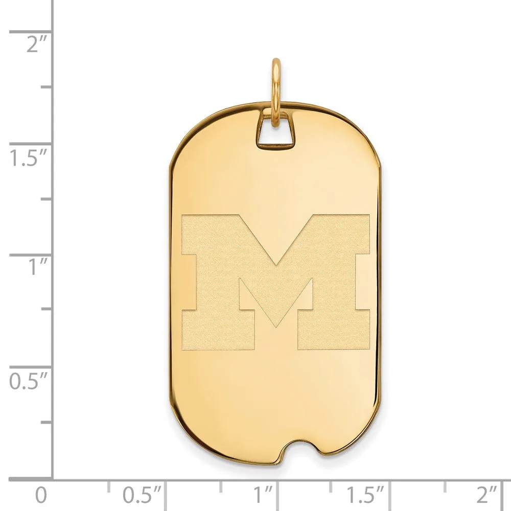 Sterling Silver Gold-plated University of Michigan Letter M Large Dog Tag Pendant