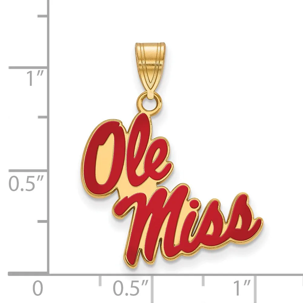 Sterling Silver Gold-plated University of Mississippi Ole Miss Large Enameled Pendant
