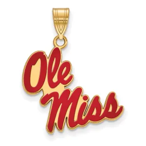 Sterling Silver Gold-plated University of Mississippi Ole Miss Large Enameled Pendant