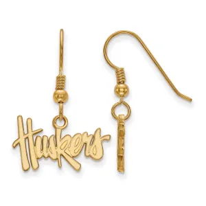 Sterling Silver Gold-plated University of Nebraska Huskers Small Dangle Wire Earrings