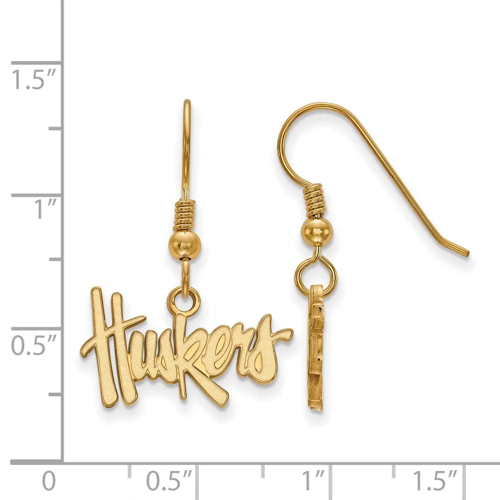 Sterling Silver Gold-plated University of Nebraska Huskers Small Dangle Wire Earrings