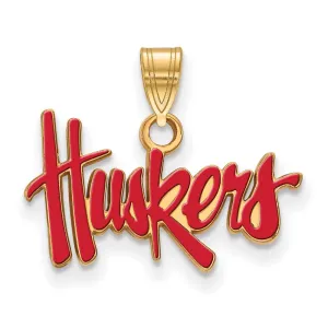 Sterling Silver Gold-plated University of Nebraska Huskers Small Enameled Pendant
