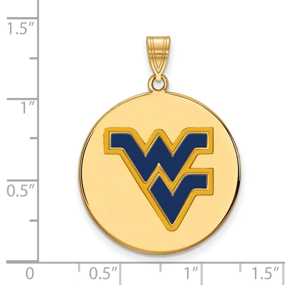 Sterling Silver Gold-plated West Virginia University W-V Large Enameled Disc Pendant