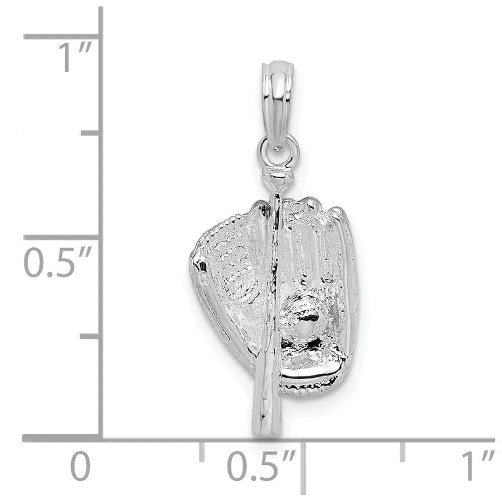 Sterling Silver Polished 3D Baseball, Bat and Glove Pendant