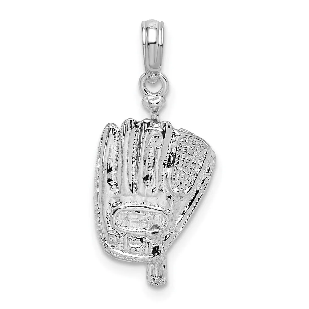 Sterling Silver Polished 3D Baseball, Bat and Glove Pendant