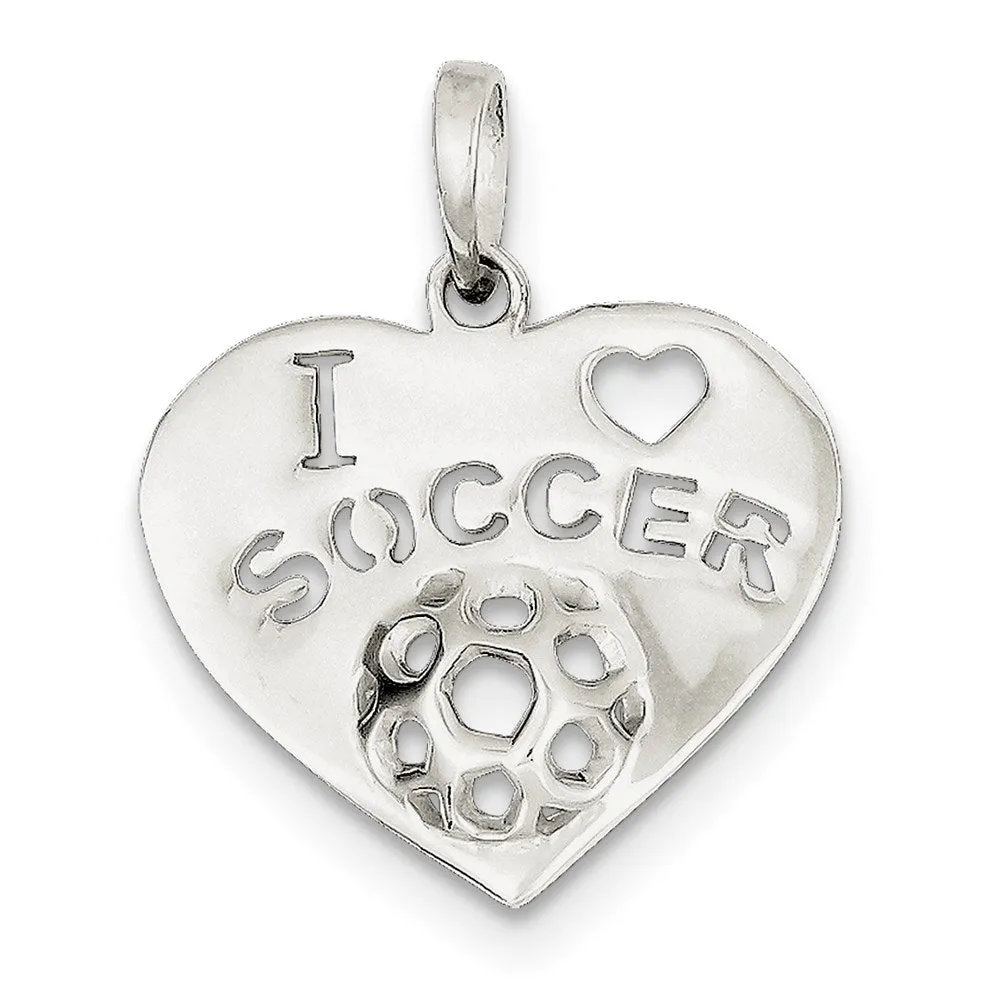 Sterling Silver Polished I Love Soccer Heart Pendant