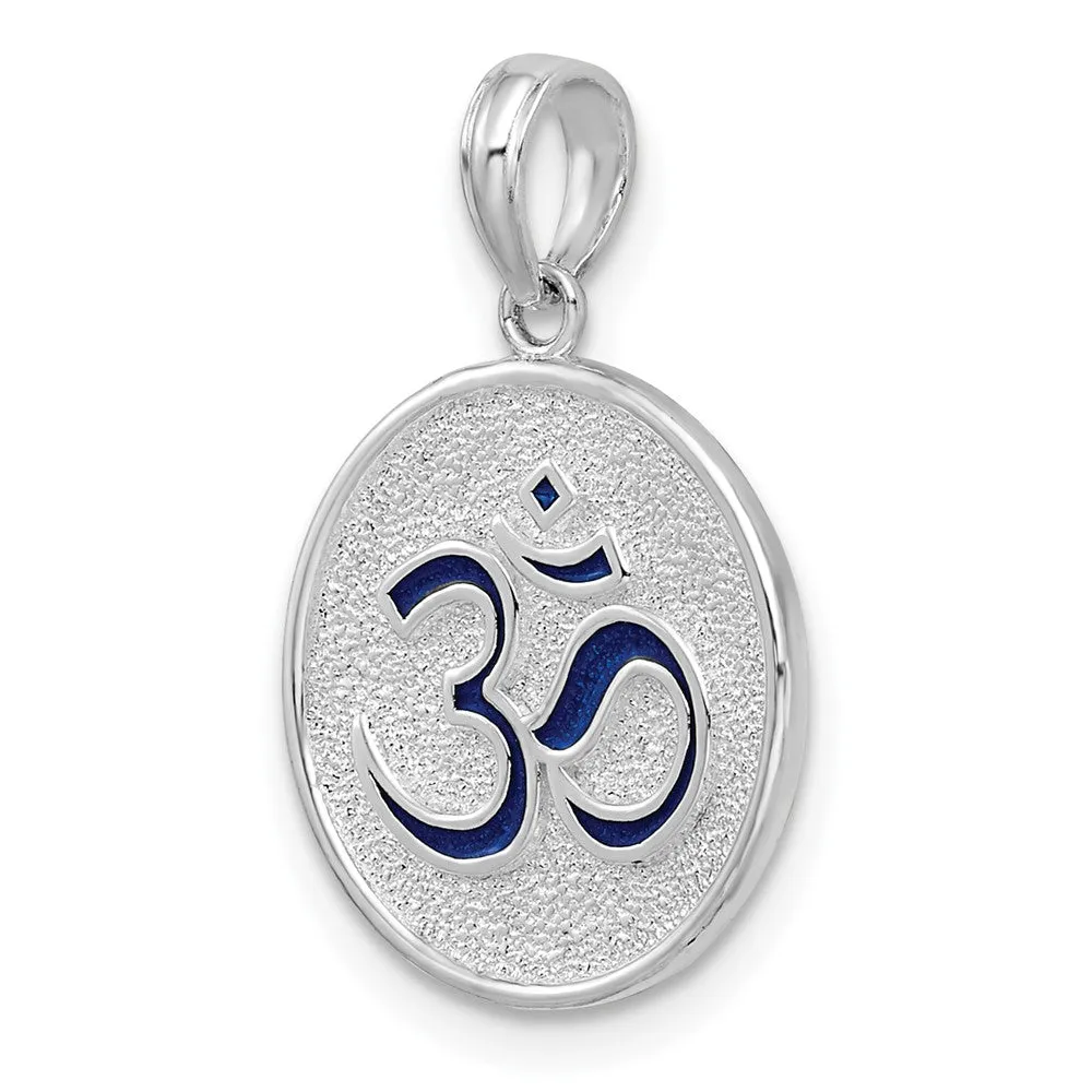 Sterling Silver Polished Reversible Enameled Ohm/Lotus Pendant