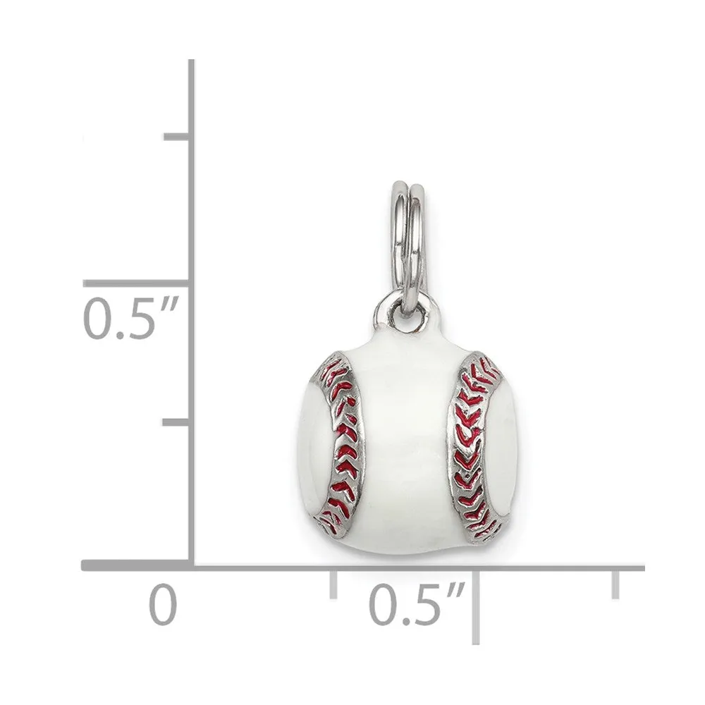 Sterling Silver Rhodium-plated 3D Enamel Baseball Charm