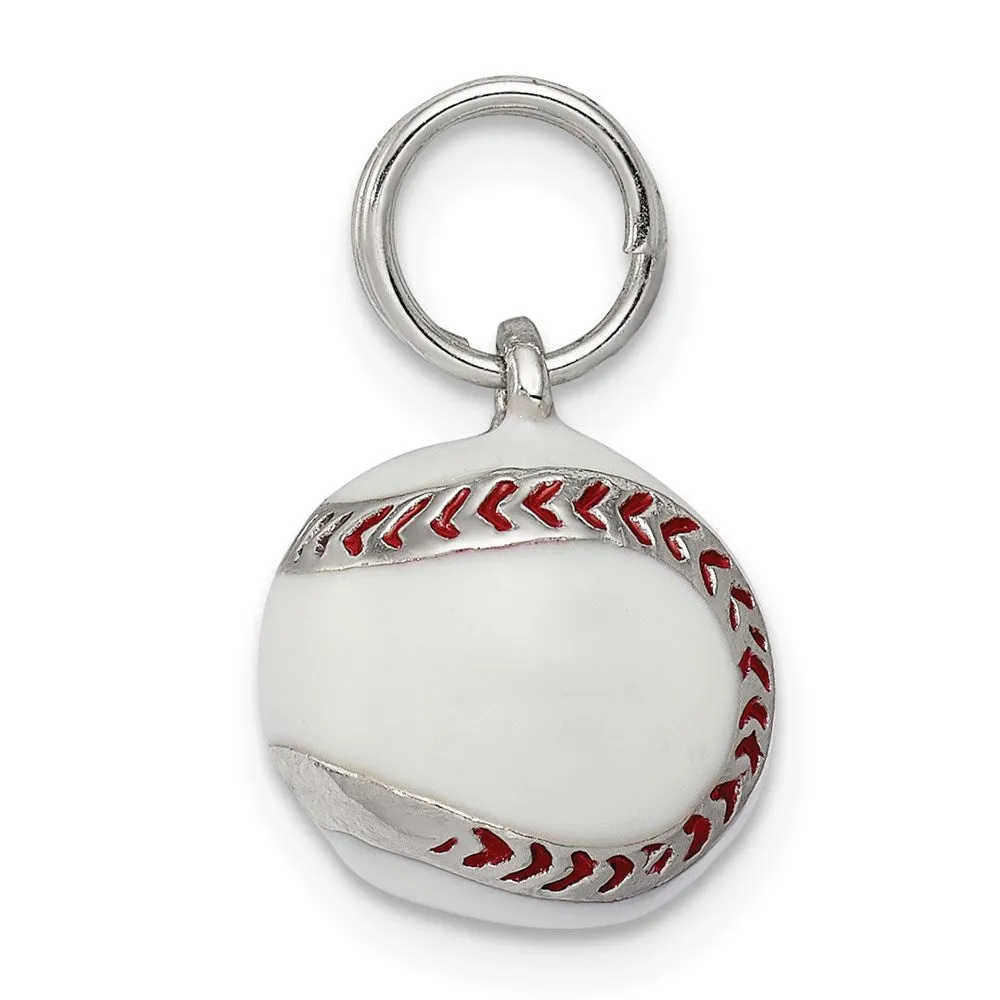 Sterling Silver Rhodium-plated 3D Enamel Baseball Charm
