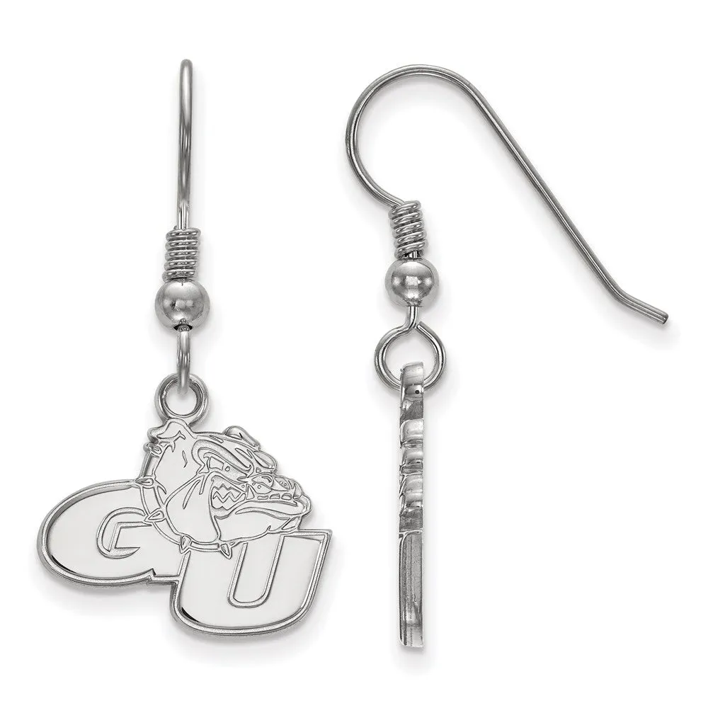 Sterling Silver Rhodium-plated Gonzaga University G-U Bulldog Small Dangle Wire Earrings
