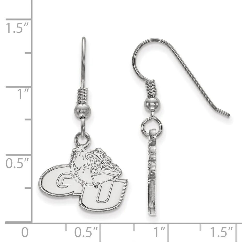 Sterling Silver Rhodium-plated Gonzaga University G-U Bulldog Small Dangle Wire Earrings