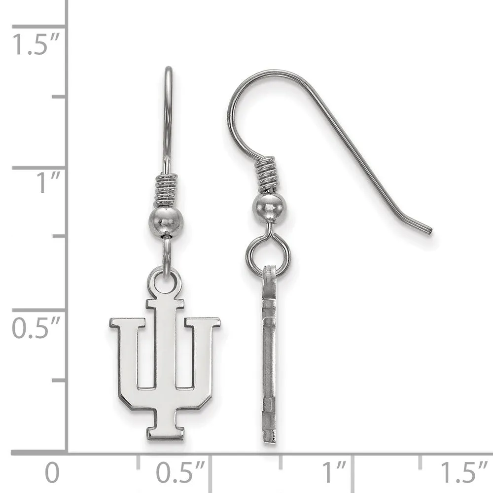 Sterling Silver Rhodium-plated Indiana University I-U Small Dangle Wire Earrings
