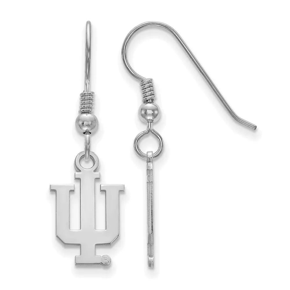 Sterling Silver Rhodium-plated Indiana University I-U Small Dangle Wire Earrings