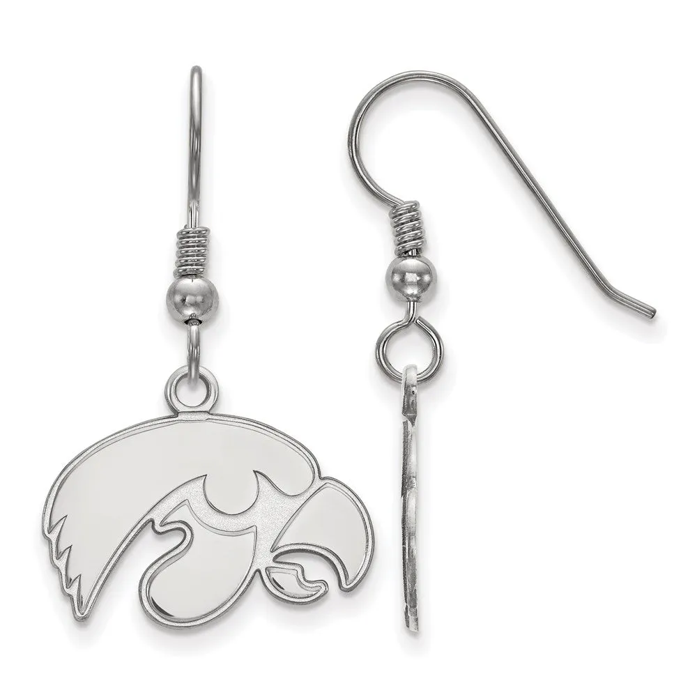 Sterling Silver Rhodium-plated University of Iowa Hawk Small Dangle Wire Earrings