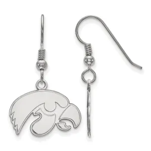 Sterling Silver Rhodium-plated University of Iowa Hawk Small Dangle Wire Earrings