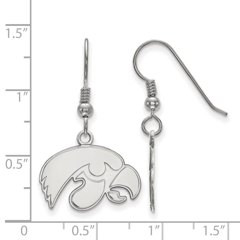 Sterling Silver Rhodium-plated University of Iowa Hawk Small Dangle Wire Earrings