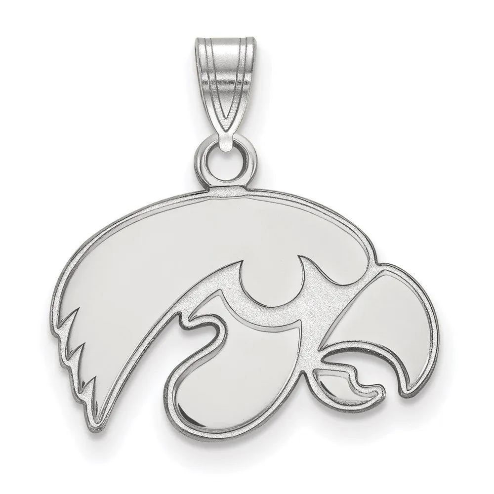 Sterling Silver Rhodium-plated University of Iowa Hawk Small Pendant