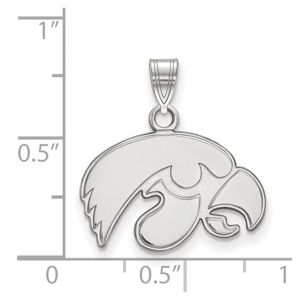 Sterling Silver Rhodium-plated University of Iowa Hawk Small Pendant