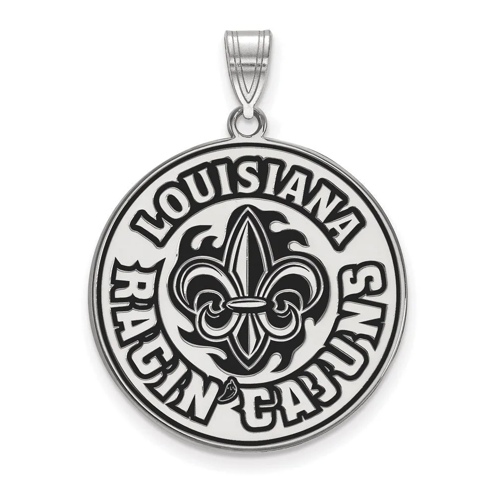 Sterling Silver Rhodium-plated University of Louisiana at Lafayette Extra Large Enameled Pendant