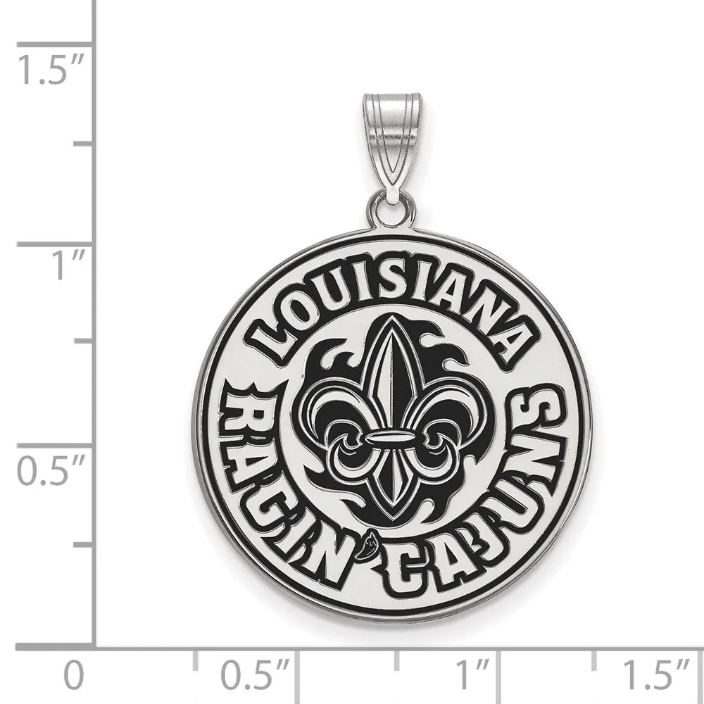 Sterling Silver Rhodium-plated University of Louisiana at Lafayette Extra Large Enameled Pendant