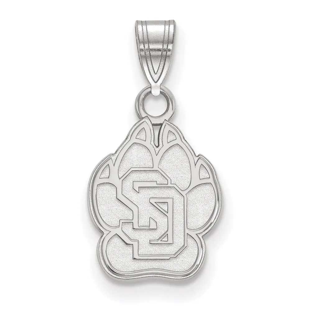 Sterling Silver Rhodium-plated University of South Dakota Small Pendant