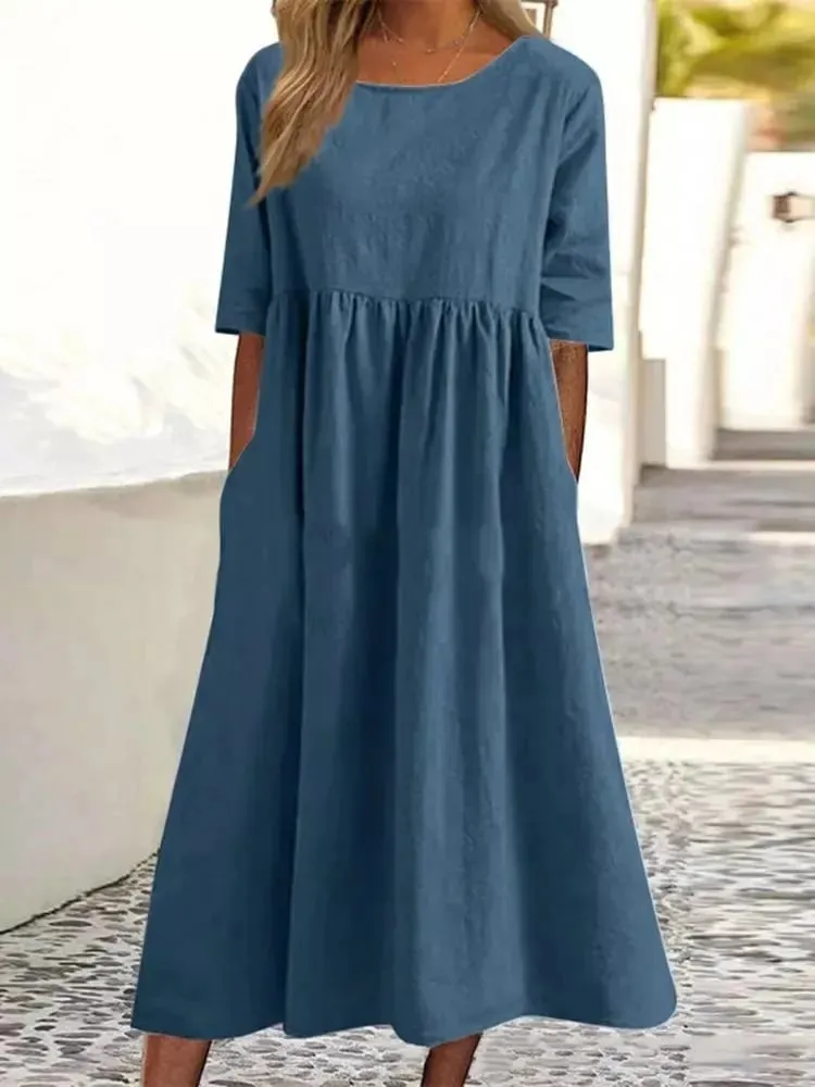 Stylish Casual Cotton-Linen Dress for Women
