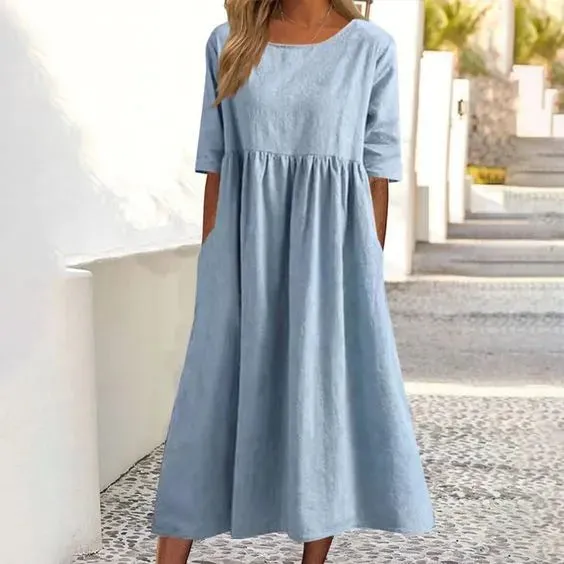 Stylish Casual Cotton-Linen Dress for Women